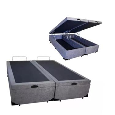 Imagem de Cama Báu Box Base King Size Bipartido Suede Cinza, RC. 203x193 com Pistão a Gás.