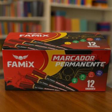 Imagem de Marcador Permanente Caixa com 12 Unidades - 3 Cores -Famix Ponta Chanf
