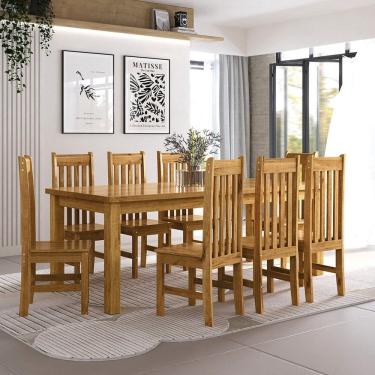 Imagem de Conjunto Sala de Jantar Mesa Retangular 220cm com 8 Cadeiras em Madeira Maciça Creta Espresso Móveis Nogueira