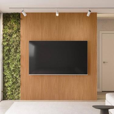 Imagem de Painel para Tv 84 Polegadas 100% Mdf Ripado Modular 2.2 Marrom Fosco