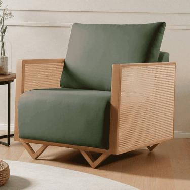 Imagem de Poltrona para Sala de Estar Madeira Maciça Palha Rattan Arthur Verde