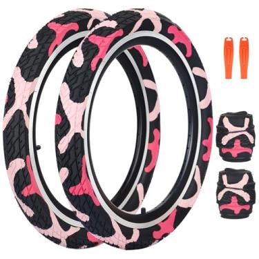 Imagem de FOMAS Pneu infantil de 50,8 x 6 cm colorido antiderrapante dobrável para todos os terrenos com alavancas para bicicleta dobrável BMX Mountain (Blackpink - pacote com 2, 50,8 x 6 cm)