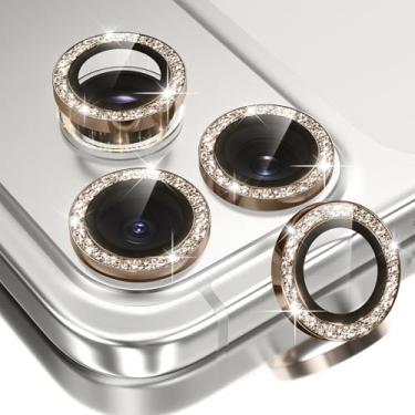 Imagem de BERFY Protetor de lente de câmera para iPhone 17 Pro/17 Pro Max, anel de metal de liga de alumínio com glitter, acessórios de proteção de tela de vidro temperado 9H, antiarranhões, compatível com