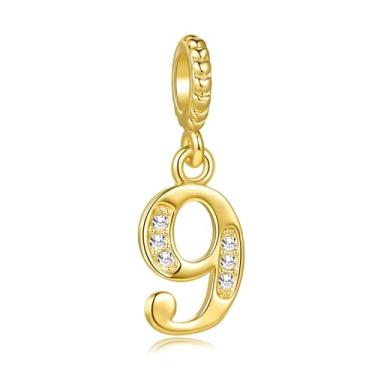 Imagem de MiiFort Lucky Number 9 Nine 9th Charm serve para pulseiras Pandora berloques de aniversário, presentes para mulheres, tom dourado, zircônia cúbica cristalina