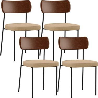 Imagem de Kit 04 Cadeiras Sala De Jantar L02 Marrom Bege Escuro - LYAM DECOR