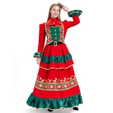 Imagem de Fantasia feminina da Sra. Noel, 3 peças, vestido de Miss Papai Noel, vermelho, luxo, plus size, fantasia de festa para adultos, Vermelho, XXG