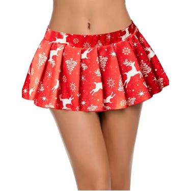 Imagem de Avidlove Lingerie feminina sexy plissada com babados, mini saia para estudante, Estampa vermelha de Natal, 4X-Large