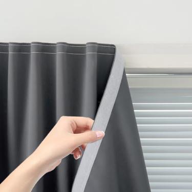 Imagem de Sovtfides Cortinas blecaute Magic Tape para quarto sem perfuração, cortinas autoadesivas sem haste, janela pequena, 150 cm L x 243 cm C, cinza, 1 painel
