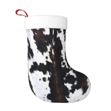 Imagem de Navuxu Meia de Natal personalizada de couro bovino ocidental grande 45,7 cm para decorações de festa de Natal decoração de lareira design de impressão de vaca