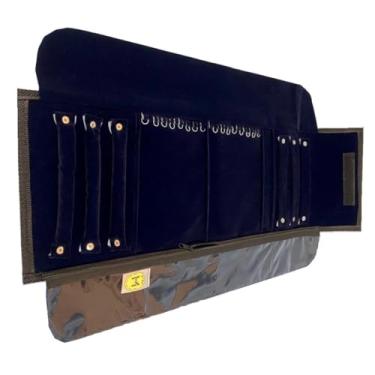 Imagem de MostruáRio De Pano Para Joias, Estojo Grande Porta Joias Organizadora Com DivisóRias, Para Guardar Semijoias, Bijuterias, Brincos, AnéIs, Colares E Pulseiras(Azul Marinho)