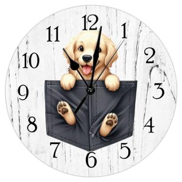 Imagem de TLTDSMY Chihuahua Relógio de madeira Chihuahua engraçado bolso espiando cachorro relógio de parede decorativo amante de cães presente relógios redondos para parede relógio de parede silencioso sem