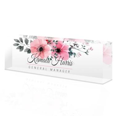 Imagem de placa de identificação acrílica personalizada, Placa de nome personalizada para mesa, Decoração de mesa, presente de escritório para colegas, chefes, professores