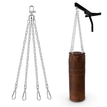 Imagem de UrbanMover Gancho de saco de pancadas de aço inoxidável resistente com corrente giratória e 4 conectores de pressão - para bolsa pesada, balanço de academia, trapézio, rede