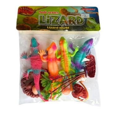 Imagem de Kit Brinquedo Animais Lagartos de Borracha 12 Peças Diversos - Elite