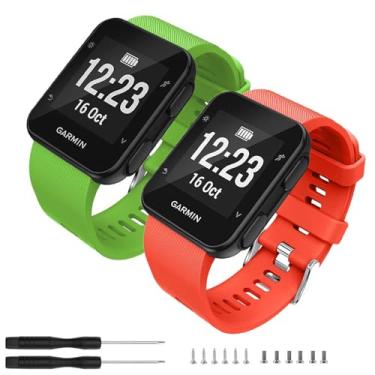 Imagem de TopPerfekt Pulseira compatível com Garmin Forerunner 35, pulseira de silicone macio de substituição para smartwatch Garmin Forerunner 35 (2 verdes, laranja e vermelho)