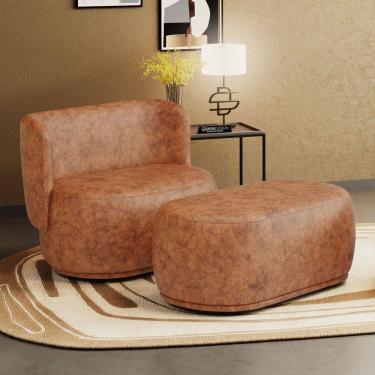 Imagem de Namoradeira com Puff Orgânico Molly 02 Lugares Couríssimo Caramelo - Desk Design