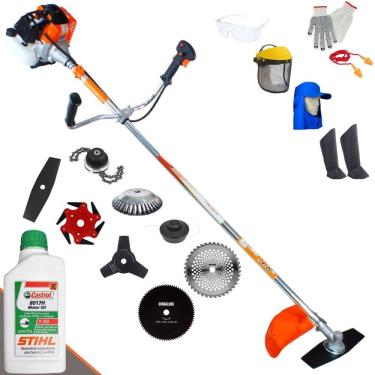 Imagem de Roçadeira Vulcan VR430S 43cc Com Carretel + Facas 2 Pontas, 3 Pontas, 6 Pontas, 40 Dentes Vídea, 80 Dentes, Trimmer e Escova de Aço + EPI + ÓLEO STIHL