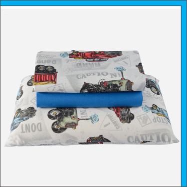 Imagem de Jogo de Cama Lençol em Malha Solteiro Carros 3 Peças - Azul