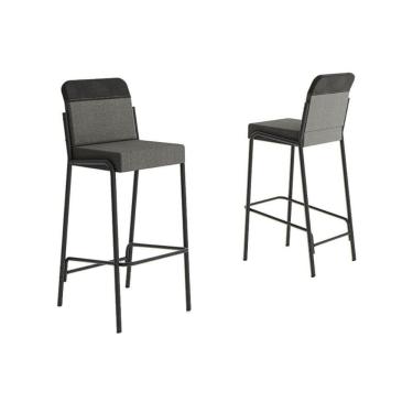 Imagem de Banqueta Sala De Jantar Duo 1753 Kit 2 Un Preto-linho Grafite-courano Preto - Carraro