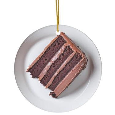 Imagem de Enfeite de Natal em fatia de bolo de chocolate – decoração gastronômica redonda, decoração de árvore de férias, presente de sobremesa exclusivo engraçado para padeiros e amantes de doces (design