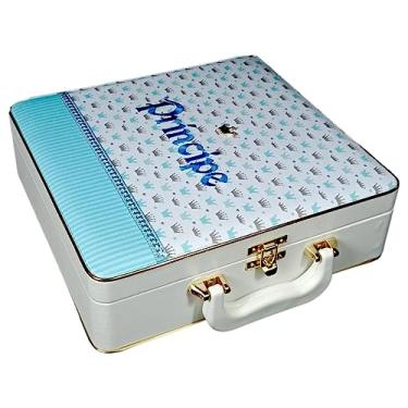 Imagem de Álbum De Fotos Maleta Com Alça Luxo Príncipe Coroas Azul 150 Fotos 15x21 + Diário