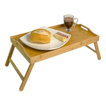 Imagem de Mesa Bandeja de Servir Café da Manhã na Cama ou Sofá de Bambu com Pés Dobráveis