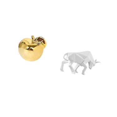 Imagem de Fenteer Coleção de Esculturas de Resina de Cerâmica Fruit Bull, Ornamento Abstrato Moderno para Decoração de Mesa de Escritório, Entrada, Prateleira de Mesa