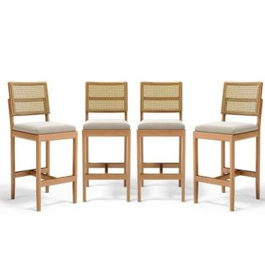 Imagem de Kit Com 4 Banqueta Milena Madeira Maciça Assento Estofado Encosto De T