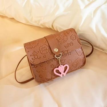 Imagem de Bolsa tiracolo pequena quadrada em relevo bolsa de ombro feminina linda bolsa de telefone bolsa portátil doce, Marrom, Bolsas de mão