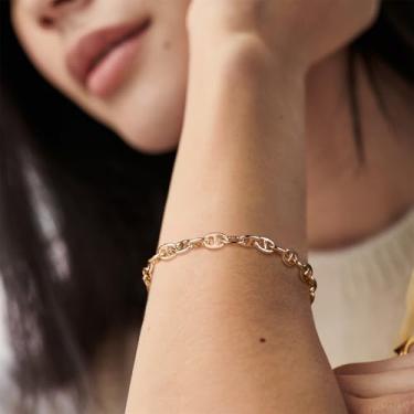 Imagem de Pulseira de ouro feminina banhada a ouro delicada corrente moderna joia simples artesanal minimalista para ela