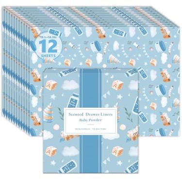 Imagem de SCENTORINI 12 folhas de forros de gaveta para cômoda de talco de bebê, forros de gaveta, forro de papel para gavetas, folhas de papel perfumado para gavetas de armário de 35 x 49 cm