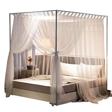 Imagem de Cama Mengersi simples 4 cantos com rede mosquiteira para meninos e meninas, Branco, King