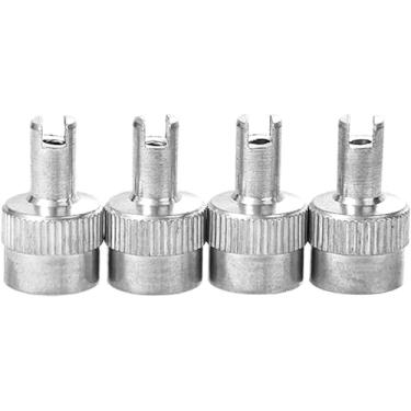 Imagem de 4 peças de tampa de válvula ranhurada prata tampas de válvula ranhuradas de metal com remoção de núcleo de válvula tampas de roda para Schrader carro motocicleta bicicletas tampas de mamilo, hastes e