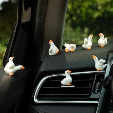 Imagem de Rislobx Decoração de painel de carro de ganso fofo, 8 peças de enfeite de espelho retrovisor de gansos de resina para carro