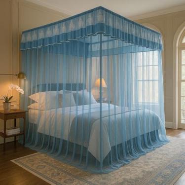 Imagem de Mosquiteiro Palácio Cortinado Casal/Queen – Renda Importada Volta ao Mundo, Anti-Mosquito, 2,00m comprimento(2 unidades,Azul)