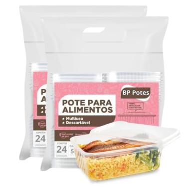 Imagem de Pote Descartável 500ml Retangular Freezer Microondas Marmita Fit Com Tampa (48 Unidades)