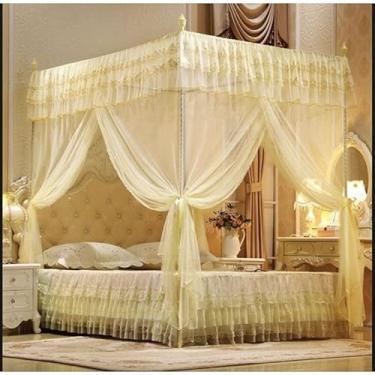 Imagem de Mosquiteiro Casal Palácio Completo com Armação – Anti-Mosquito Luxo, Cama Box e Queen, Vários Cores(Amarelo)