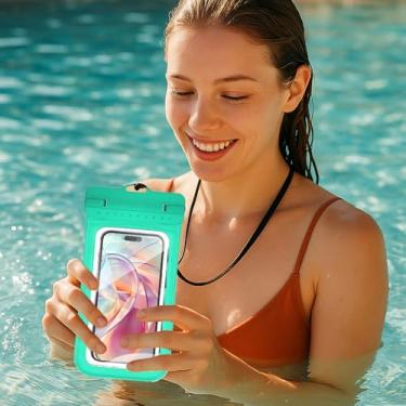 Imagem de Bolsa seca flutuante para celular à prova d'água bolsa impermeável para natação em parque aquático (verde menta)