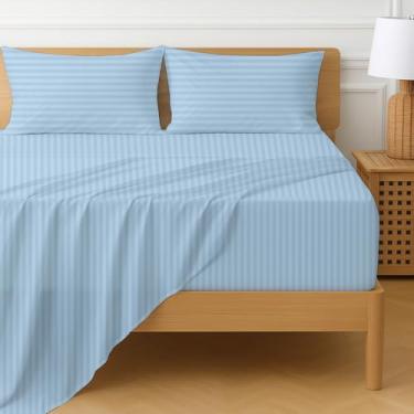 Imagem de Cottington Lane Jogo de lençol Queen com bolso extra profundo de 4 peças, lençóis de algodão egípcio de luxo de hotel com bolso profundo de 55 cm, ajuste seguro, respirável, durável, ultramacio