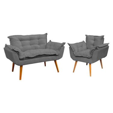 Imagem de Kit Namoradeira Manicure + Poltrona Decorativa Para Sala Recepção Consultório Alice Suede