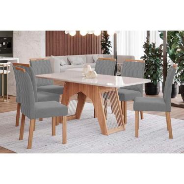 Imagem de Sala De Jantar Completa Carol Tampo Madeirado C- Vidro 180x90cm E 6 Cadeiras Paola Nature-madeirado-grafite - Cimol