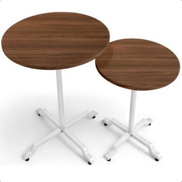 Imagem de Kit Conjunto 2 Mesas De Canto Lateral Alta E Baixa Em Aço Design Moder