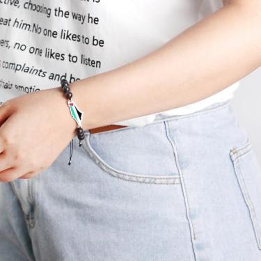 Imagem de Pulseira de contas inspirada na Palestina com cores de mapa e bandeira - joia ajustável para uso diário YA6029, Adjustable, Aço inoxidável, Sem Pedra Preciosa