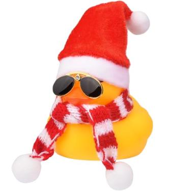 Imagem de MuMyer Ornamentos de carro de pato de borracha, decorações de painel de carro de pato amarelo para decoração de Natal e decorações de casa com mini chapéu cachecol e óculos de sol (A1)