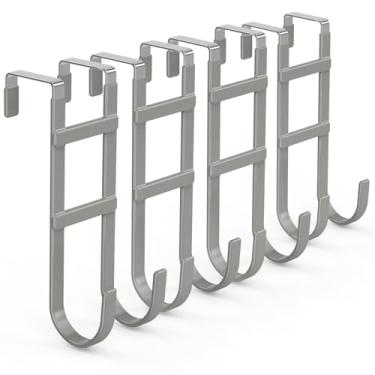 Imagem de FYY Ganchos sobre a porta – Pacote com 4 cabides organizadores de gancho duplo resistente com borracha antiderrapante para uso em toalhas, roupas, chapéus e bolsas no banheiro, quarto, cozinha – Serve