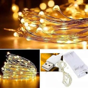 Imagem de Fio de Fada 2m com 20 LEDs Cordão de Luz Mágica, Decoração Premium para Natal, Festa e Ambientes; Funciona a Pilha!