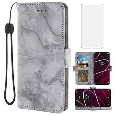 Imagem de Asuwish Capa compatível com T-Mobile Revvl 5G e protetor de tela de vidro temperado, compartimento para cartão celular, suporte de suporte, carteira de mármore flip para celular Tmobile Revvl5G T