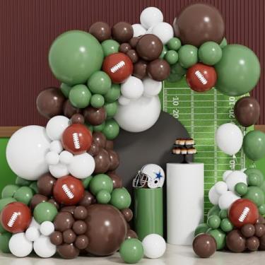 Imagem de Adeyoo Kit de arco de guirlanda de balão de futebol, 132 peças de balões verdes e marrons balões impressos de futebol balão de látex verde sálvia branco para toque para baixo, rúgbi, aniversário