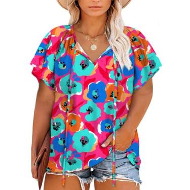 Imagem de Blusa feminina Eytino plus size de chiffon floral com decote em V 2X m