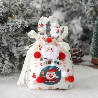 Imagem de Sacos de Natal de tecido com bola de pelúcia e boneca de pano, sacos de presente para presentes de Natal, bolsa de maçã de tecido reutilizável para doces